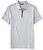 Color:Heather Gray - Image 1 - Jacquard Waffle Stretch Short-Sleeve Zip Polo Shirt