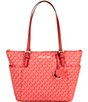 Color:Crimson - Image 1 - Jet Set Item Signature Logo East West Top Zip Semi Lux Small Tote Bag