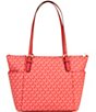 Color:Crimson - Image 2 - Jet Set Item Signature Logo East West Top Zip Semi Lux Small Tote Bag
