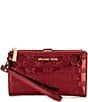 Michael Kors Jet Set MK Facet Logo Embossed Specchio Double Zip Wristlet, Color:Deep Red - Image 1