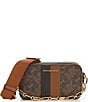 Color:Brown/Luggage - Image 1 - Jet Set Small Double Zip Signature Logo Camera Chain Crossbody Bag