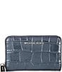 Color:Navy - Image 1 - Jet Set Small Zip Around Silver Hardware Card Case Glimmer Croco Card Case