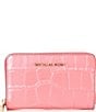 Color:Camila Rose - Image 1 - Jet Set Small Zip Around Glimmer Embossed Croco Card Case