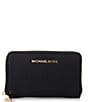 Color:Black - Image 1 - Jet Set Small Zip Around Gold Tone Pebble Leather Card Case Wallet