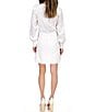 Color:White - Image 2 - Linen Blend Crew Neck Long Sleeve Tie Waist Dress