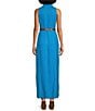 Color:Milos Blue - Image 2 - Linen Blend Point Collar V-Neck Sleeveless Button Front Belted A-Line Maxi Dress