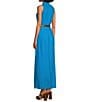 Color:Milos Blue - Image 4 - Linen Blend Point Collar V-Neck Sleeveless Button Front Belted A-Line Maxi Dress