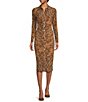 Color:Burnt Terract - Image 1 - Long Sleeve Notch Collar Button Front Paisley Midi Dress