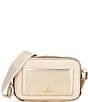 Color:Natural/Pale Gold - Image 1 - Maeve Large Canvas and Metallic Crossbody Bag