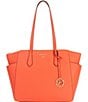 Color:Spiced Coral - Image 1 - Marilyn Medium Saffiano Leather Top Zip Logo Charm Tote Bag