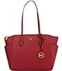 Michael Kors Marilyn Medium Saffiano Leather Top Zip Logo Charm Tote Bag, Color:Deep Red - Image 1