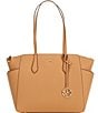 Color:Pale Peanut - Image 1 - Marilyn Medium Saffiano Leather Top Zip Logo Charm Tote Bag
