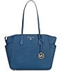 Michael Kors Marilyn Medium Saffiano Leather Top Zip Logo Charm Tote Bag, Color:Dark Chambray - Image 1