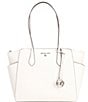 Color:Optic White - Image 1 - Silver Hardware Marilyn Medium Saffiano Leather Top Zip Tote Bag
