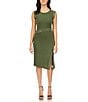 Michael Kors MICHAEL Michael Kors Matte Jersey Studded Crew Neck Sleeveless Asymmetrical Hemline Sheath Dress, Color:Jade - Image 1