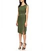 Michael Kors MICHAEL Michael Kors Matte Jersey Studded Crew Neck Sleeveless Asymmetrical Hemline Sheath Dress, Color:Jade - Image 5