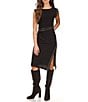 Color:Black - Image 1 - MICHAEL Michael Kors Matte Jersey Studded Crew Neck Sleeveless Asymmetrical Hemline Sheath Dress