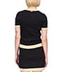 Michael Kors Metallic Trim Color Block Crew Neck Short Sleeve Top, Color:Black/Gold - Image 2