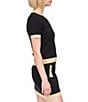 Michael Kors Metallic Trim Color Block Crew Neck Short Sleeve Top, Color:Black/Gold - Image 3