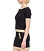 Michael Kors Metallic Trim Color Block Crew Neck Short Sleeve Top, Color:Black/Gold - Image 4
