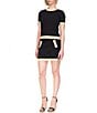 Michael Kors Metallic Trim Color Block Crew Neck Short Sleeve Top, Color:Black/Gold - Image 5