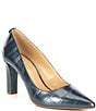 Color:Navy - Image 1 - Milly Flex Crocodile Embossed Leather Pumps