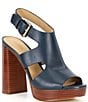 Color:Navy - Image 1 - Noelle Leather Platform Peep Toe Sandals