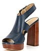 Color:Navy - Image 4 - Noelle Leather Platform Peep Toe Sandals