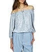 Color:Chambray - Image 1 - Off the Shoulder Halter Long Sleeve Blouson Top