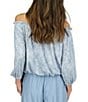 Color:Chambray - Image 2 - Off the Shoulder Halter Long Sleeve Blouson Top
