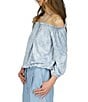 Color:Chambray - Image 3 - Off the Shoulder Halter Long Sleeve Blouson Top