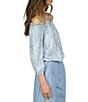 Color:Chambray - Image 4 - Off the Shoulder Halter Long Sleeve Blouson Top