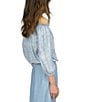 Color:Chambray - Image 5 - Off the Shoulder Halter Long Sleeve Blouson Top