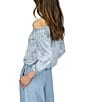 Color:Chambray - Image 6 - Off the Shoulder Halter Long Sleeve Blouson Top