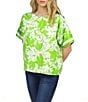 Color:Green Apple - Image 1 - Palm Print Boat Neckline Short Sleeve Top