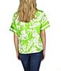Color:Green Apple - Image 2 - Palm Print Boat Neckline Short Sleeve Top
