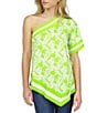 Color:Green Apple - Image 1 - Palm Print One Shoulder Sleeveless Blouse