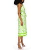 Color:Green Apple - Image 3 - Palm Print Stretch Matte Jersey Chain Halter Neck Sleeveless Tie Waist A-Line Midi Dress