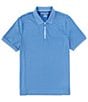 Color:Blueberry - Image 1 - Performance Stretch Stripe Quarter-Zip Short Sleeve Polo Shirt