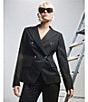 Michael Kors Metallic Pinstripe Double-Breasted Blazer, Color:Black/Silver - Image 6