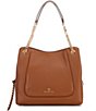 Color:Luggage - Image 1 - Piper Large Chain Leather Shoulder Tote Bag