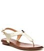 Color:Pale Gold - Image 1 - Plate Textured Leather Thong T-Strap Sandals