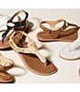 Color:Pale Gold - Image 5 - Plate Textured Leather Thong T-Strap Sandals
