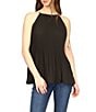 Color:Black - Image 1 - Pleated Halter Neckline Sleeveless Top