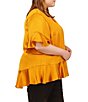 Color:Marigold - Image 3 - MICHAEL Michael Kors Plus Size Chain Detailed V-Neck Short Flutter Sleeve Blouse