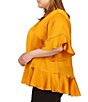 Color:Marigold - Image 4 - MICHAEL Michael Kors Plus Size Chain Detailed V-Neck Short Flutter Sleeve Blouse