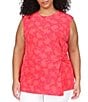 Color:Deep Pink - Image 1 - Plus Size Fleur Twist Crew Neck Sleevless Top