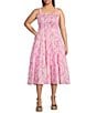 Color:Bouquet - Image 1 - Plus Size Palm Print Square Neckline Sleeveless Tiered Smocked Midi Dress