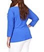 Color:Grecian Blue - Image 6 - Plus Size Stretch Ring Twist Embellished Crew Neck 3/4 Sleeve Top