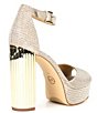 Color:Pale Gold - Image 2 - Porter Glitter Fabric Platform Ankle Strap Dress Sandals